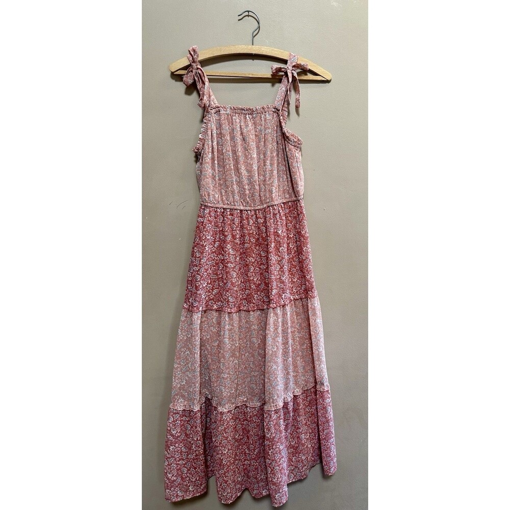 Sincerely Jules Pink Floral Dress‎ Size M Peasant Boho Cottage Prairie Bow Strap